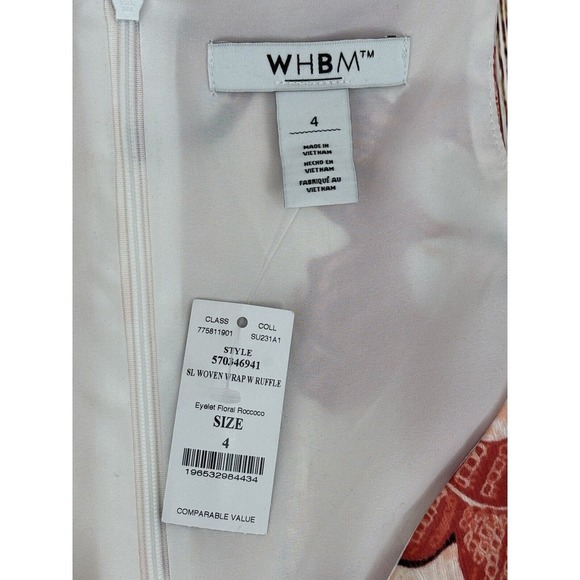 White House Black Market Faux Wrap Ruffle Dress Size 4 Eyelet Floral Roccoco NWT - Picture 7 of 8
